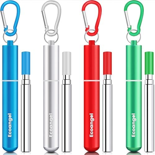 Ecoangel Cruise Ship Essentials, Reusable Metal Straws (4 Pack)