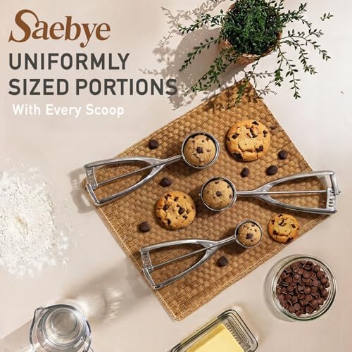 Saebye Cookie Scoop Set, Cookie Scoops for Baking Set of 3, Cookie