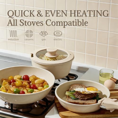 Ceramic Cookware Set Non Stick 8Pcs Pots and Pans Set Detachable