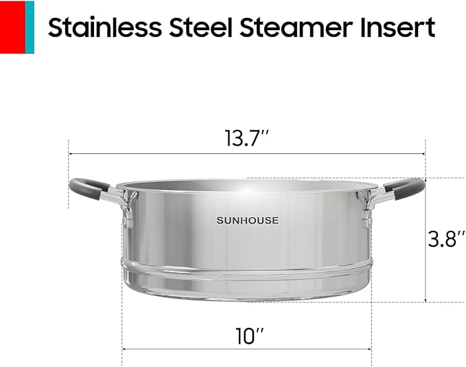 Sunhouse – 18/10 Stainless Steel Steamer Insert Pans Stainless Steel Stackable - Image 2