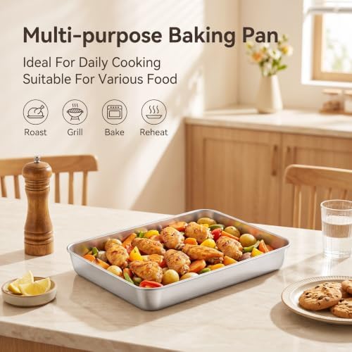 Herogo 121⁄3 x 93⁄4 x 2 Inch Deep Stainless Steel Baking Pan Set of 3