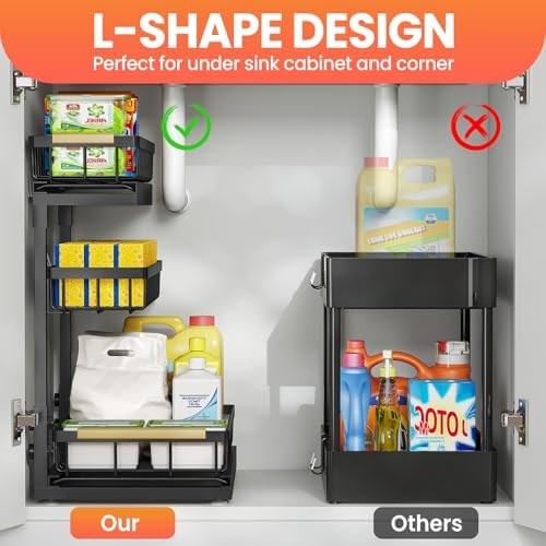 2 Pack 3 Tier Under Sink Organizer for Bathroom and Kitchen