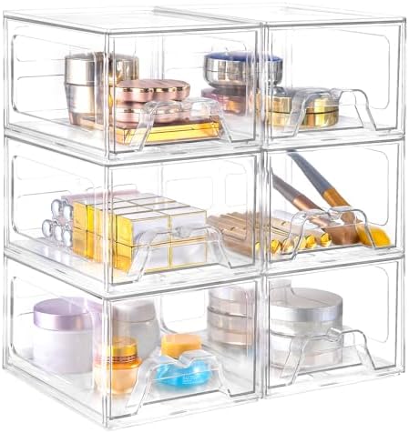 6 Pack Stackable Storage Drawers,Makeup Organizer with Pull-out Drawer