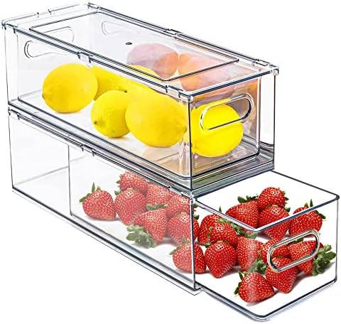 Refrigerator Organizer Bins, 2 Pack, BPA-Free, Clear