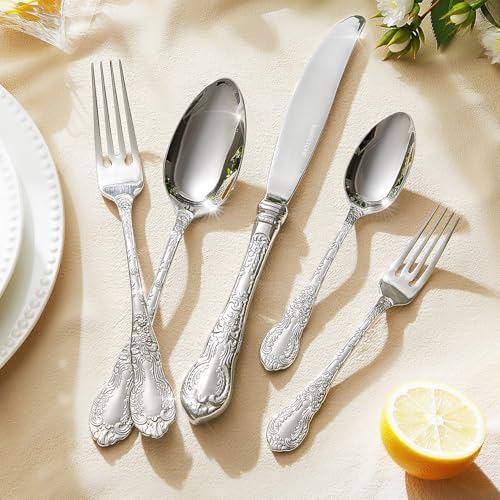 Silverware Set for 8, 40pc Vintage Flatware Set, 18/10 Stainless Steel