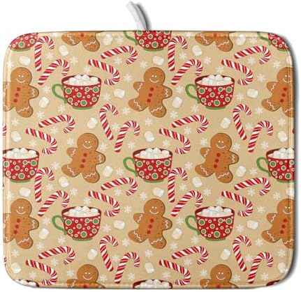 Christmas Gingerbread Man Dish Drying Mat for Kitchen Counter 16x18