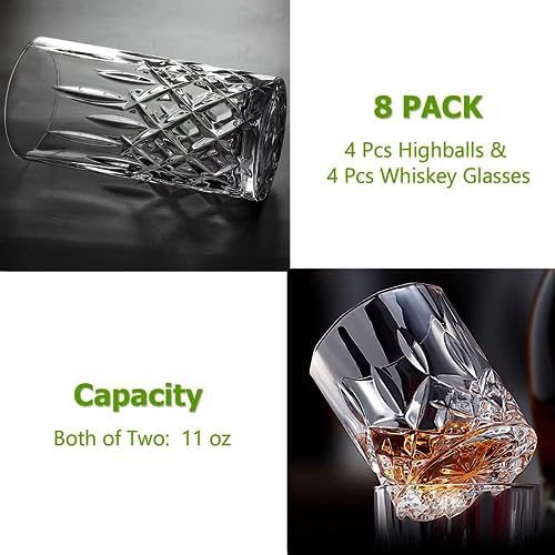 Qipecedm Drinking Glasses, 8 Piece Crystal Glass Cups, Mixed Glassware