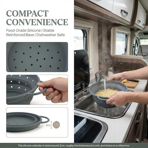 Collapsible Silicone Colander with Handles, 28cm Foldable Strainer