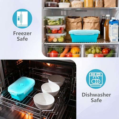 3 Pack Collapsible Silicone Food Storage Containers with Lids, Blue