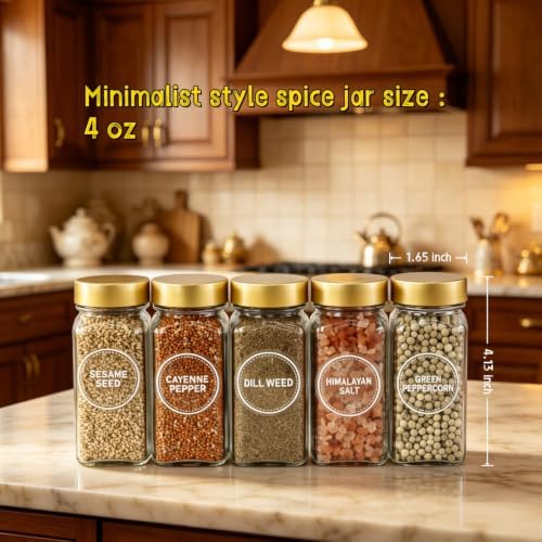 24 Spice Jars with Labels, 4oz Seasoning Jars for Cabinets, Drawers