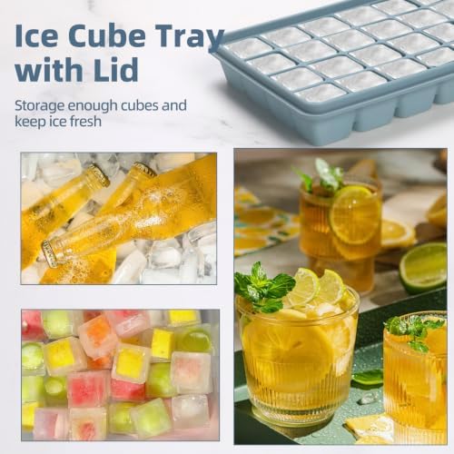 4-Pack Silicone Ice Cube Trays with Lid, Easy Release Ice Cube Molds