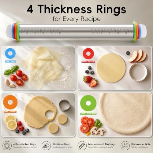 Adjustable Stainless Steel Rolling Pin & Non-Slip Silicone Baking Mat