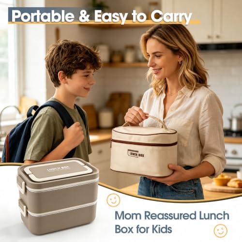 Kabbas 18/8 Stainless Steel Bento Box for Kids & Women – 66 Oz