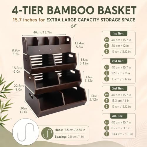 Wenqik 4 Tier 16'' Stackable Bamboo Pantry Storage Bins for Kitchen