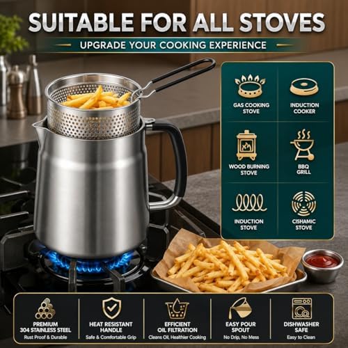 68oz 3-in-1 304 Stainless Steel Oil Filter Pot with Fine Mesh Oil