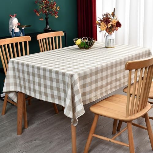 Gingham Table Cloth for Rectangle Tables Beige Checkered Plaid