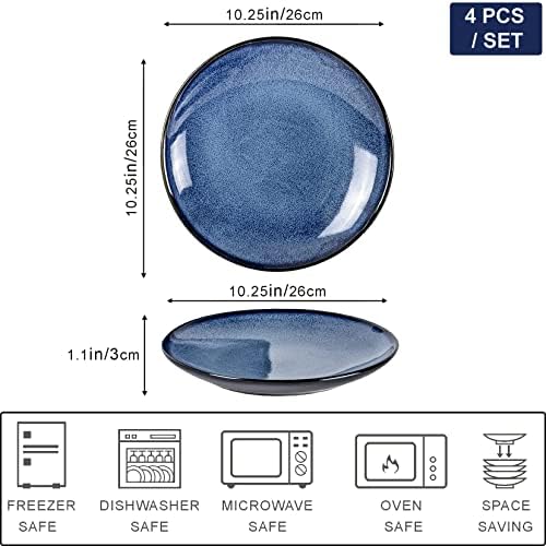 UNICASA Ceramic Dinner Plates Set of 4, Porcelain 10.25 Inch Pasta