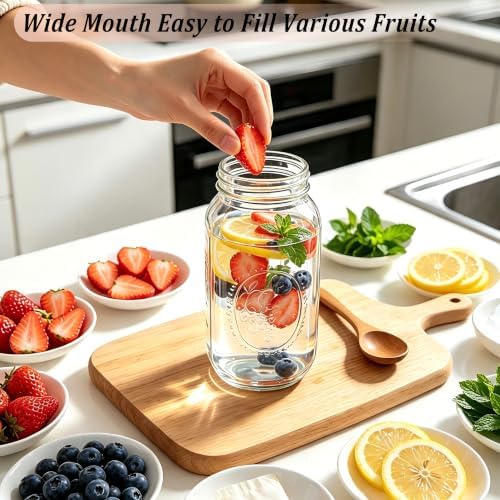 Mason Jar Pitcher 64 OZ Wide Mouth Glass Water Jug With Pour Spout
