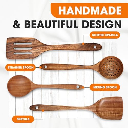 Cheer Collection 4-Piece Teak Wooden Utensil Set