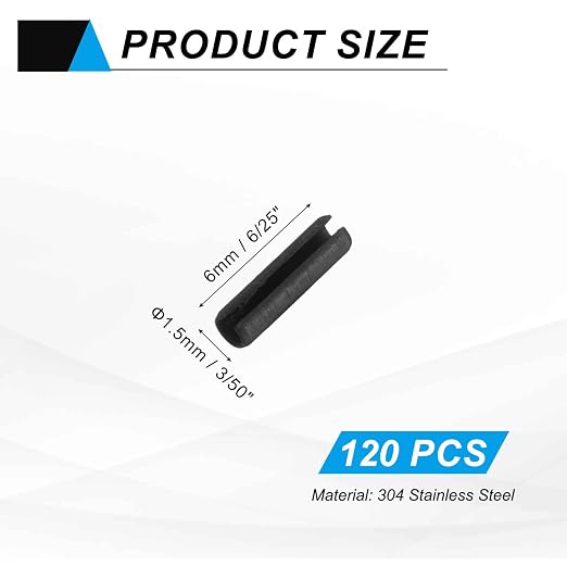 MECCANIXITY 120Pcs Slotted Split Roll Pins 3/50 Inch Dia. 6/25 Inch Length - Image 2