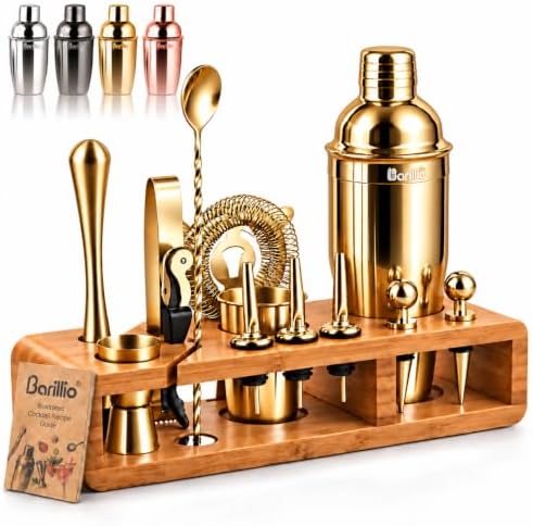Barillio Gold Bartender Kit - Stainless-Steel Cocktail Shaker Set