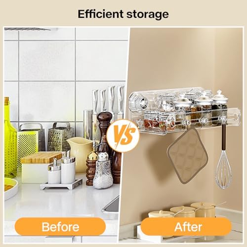 Spice Rack, Adhesive Cabinet Door Organizer with Strong Suction Cups