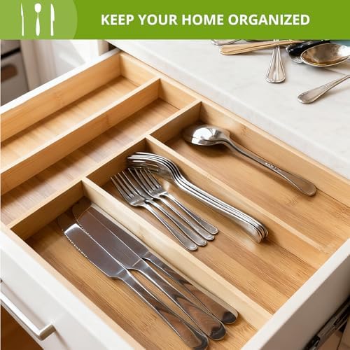 Bamboo Kitchen Drawer Organizer, Perfect for Storing Cutlery