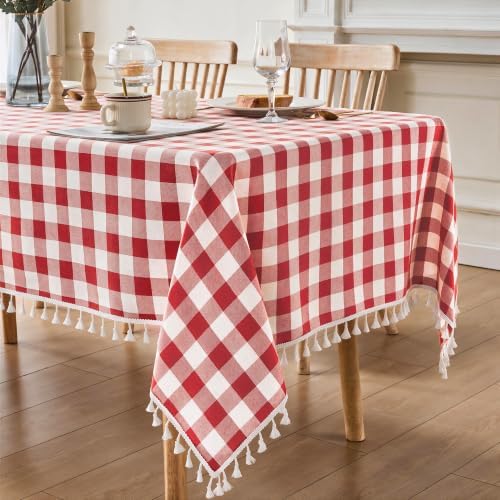 JIALE Gingham Tablecloth Square Cotton Linen Fabric Checkered Table