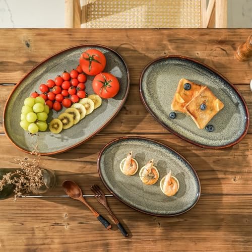 Ceramic Large Serving Platters- Set of 3 Oval Platters for