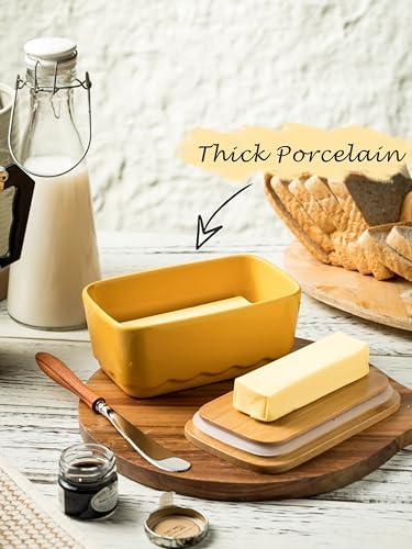 Covered Butter Dish with Lid for Countertop, Airtight Seal, Yellow