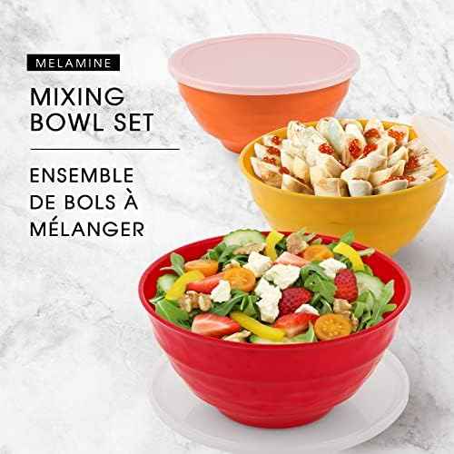 Mixing bowl set with lids, 6 piece melamine nesting bowl set for pasta
