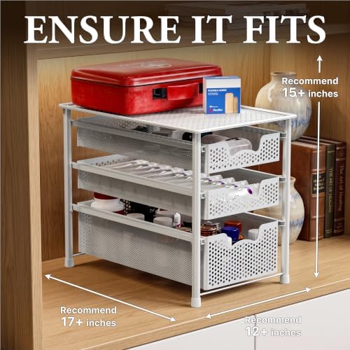 Simple Houseware 3 Tier White Alloy Steel Sliding Basket Organizer
