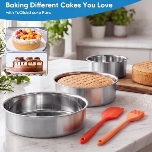 4 6 8 Inch 3-Piece Round Cake Pan Set with 150 Parchment Paper Liners