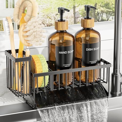 Cisily Dish Soap Dispenser Set, 2-Pack 16.9oz Glass Bottles