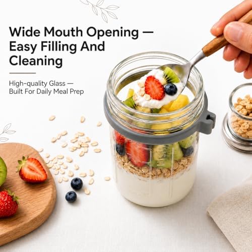 4 Pack 16Oz Glass Overnight Oats Containers with Lids