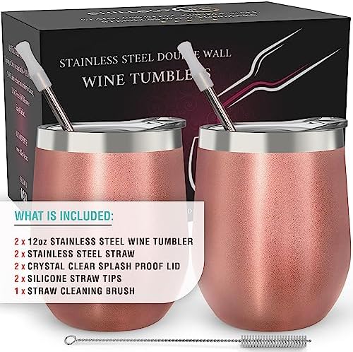 CHILLOUT LIFE 12 oz Stainless Steel Wine Tumblers 2 Pack - Double Wall