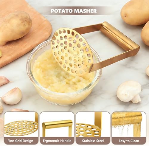 SmileCat Stainless Steel Potato Masher,Dishwasher Safe Food Masher for