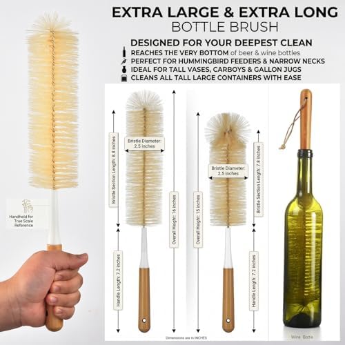 ALINK Extra Large Long Bottle Brush Set - 16" / 15" Long Bamboo Handle
