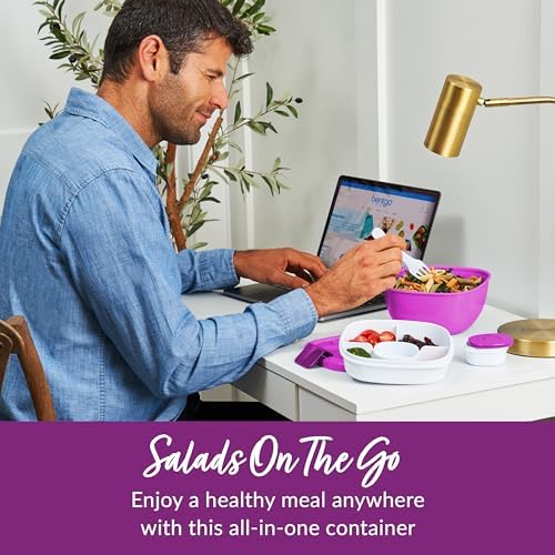 Bentgo Salad Container, Lunch Bowl with 4-Compartment Toppings Tray
