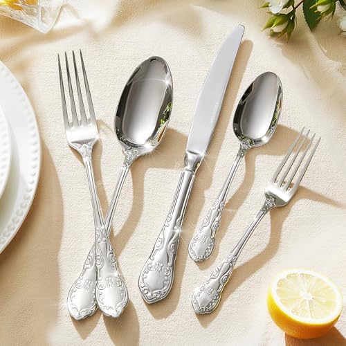 KINGSTONE 20-Piece Vintage Silverware Set, 18/10 Stainless Steel