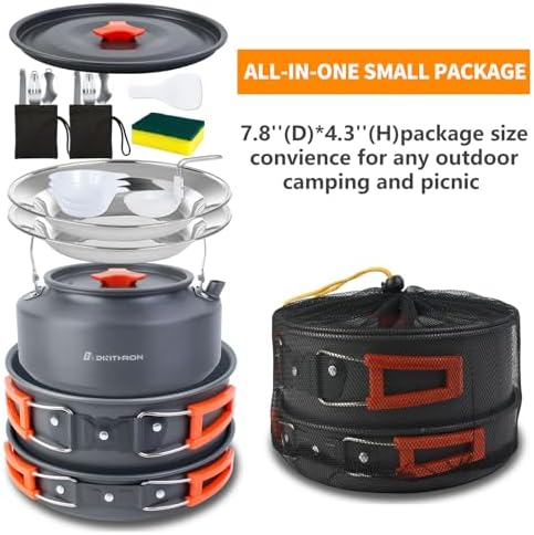 18-Piece Large Capacity Camping Cookware Set Aluminum Mess Kit