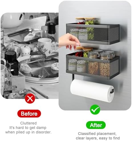 2-Tier Magnetic Paper Towel Holder with Shelf