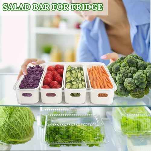 2 Pcs Salad Bar Containers for Fridge with Lid