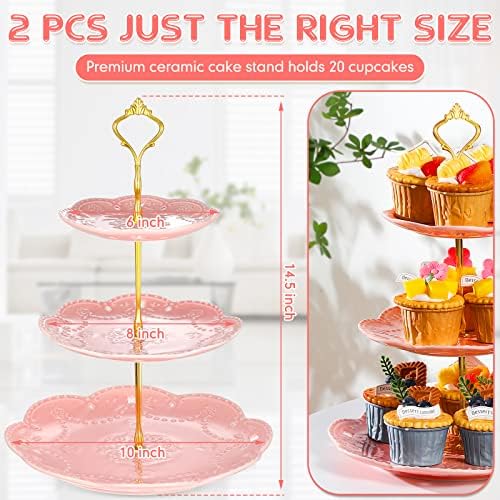 Tanlade 2 Pcs Porcelain Cupcake Stand 3 Tier Serving Tray Dessert