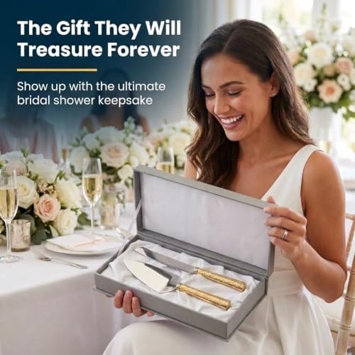 Creative Gifts International Gold Hammered Handle Knife and Server Set