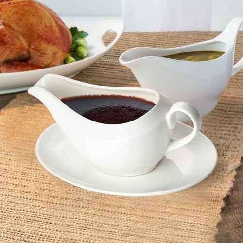 Gravy Boat with Saucer, 14oz Ceramic Gravy Bowl
