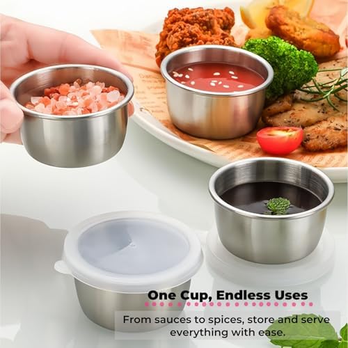 1.4Oz Mini Stainless Steel Condiment Containers with Lids, Reusable