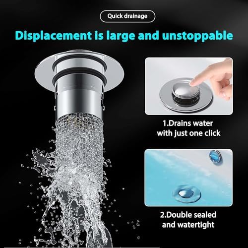 Bathroom Sink Stopper Hair Catcher, Pop Up Drain Plug with Strainer