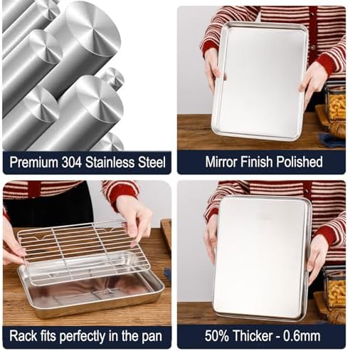 Stainless Steel 304 Small Baking Sheet Pans with Cooling Rack 9.3x6.9”