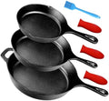 Suteck Cast Iron Skillets 3-Piece Set, 6", 8" & 10" Pre-Seasoned Pan Set